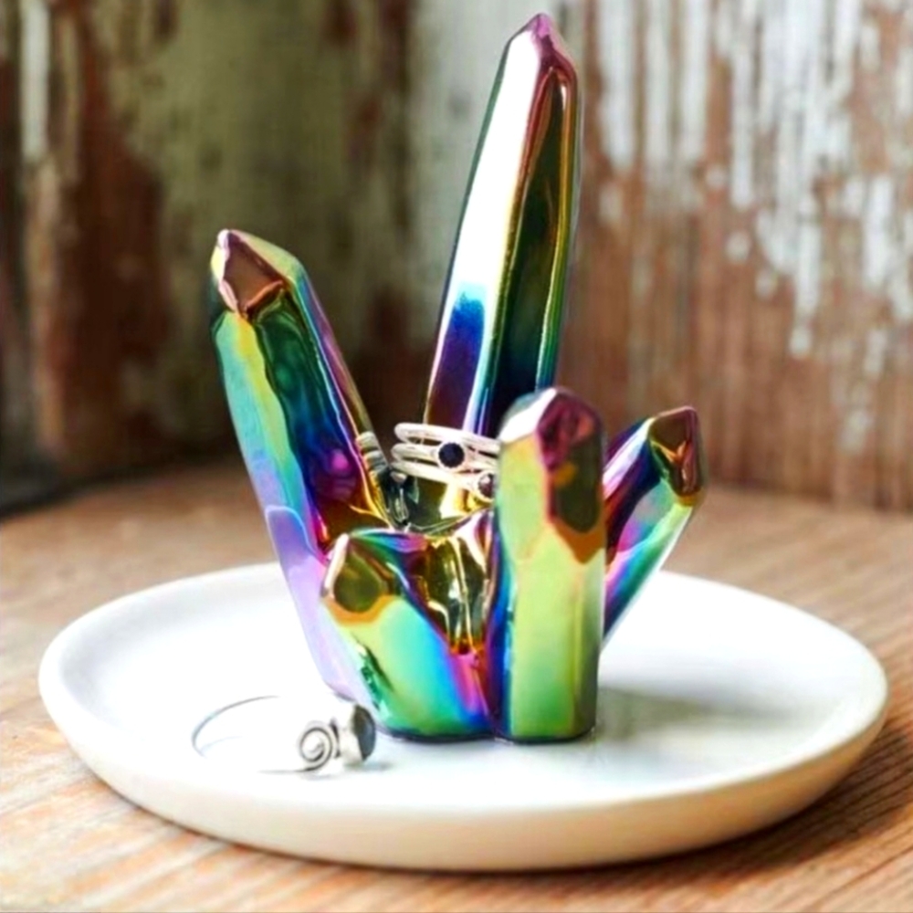 EUC Iridescent Crystal Ring Holder/Trinket Tray